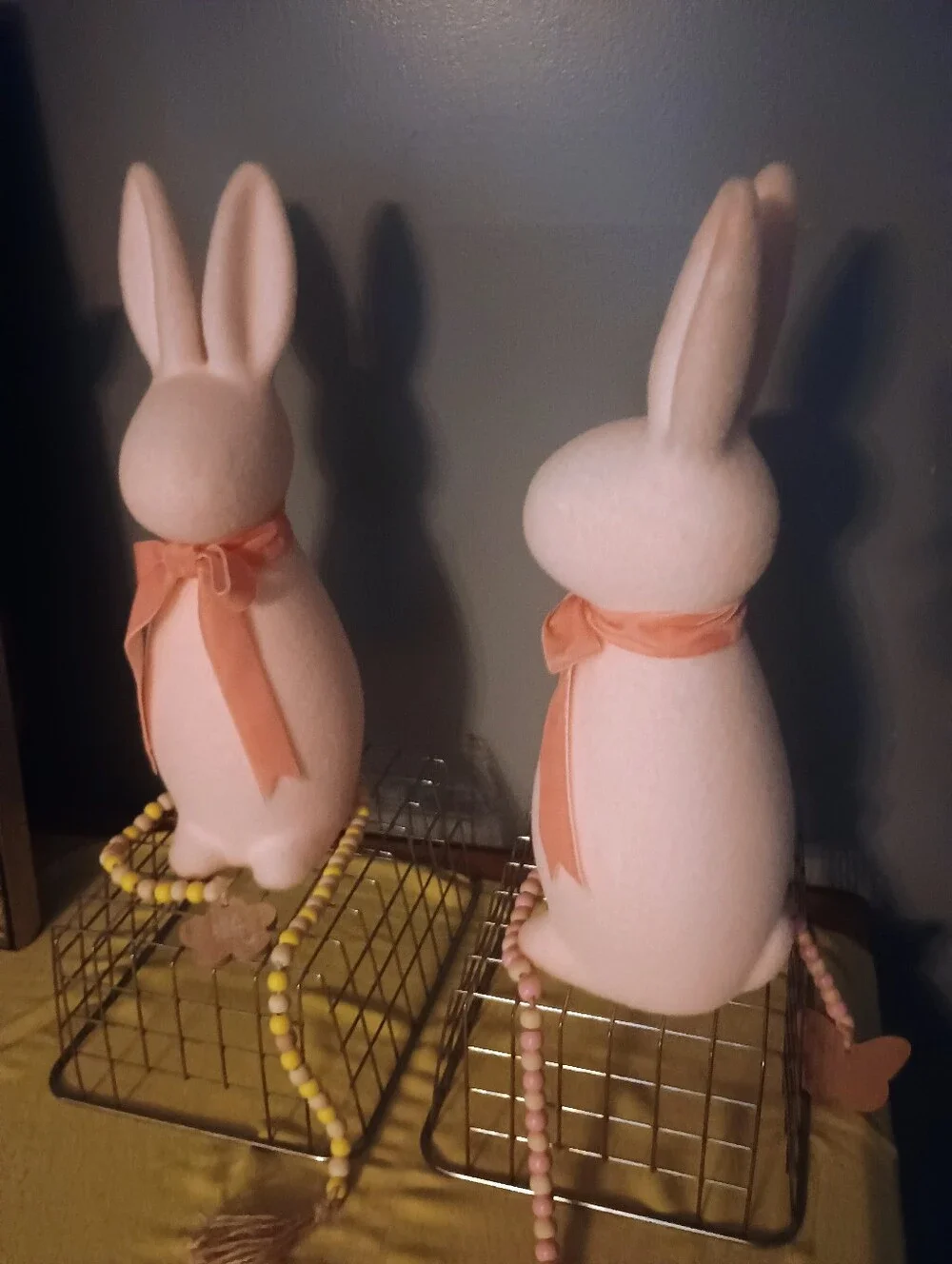 Kirkton House Flocked Velveteen Bunny Rabbit 2pc Set Easter Decor 16' Tall